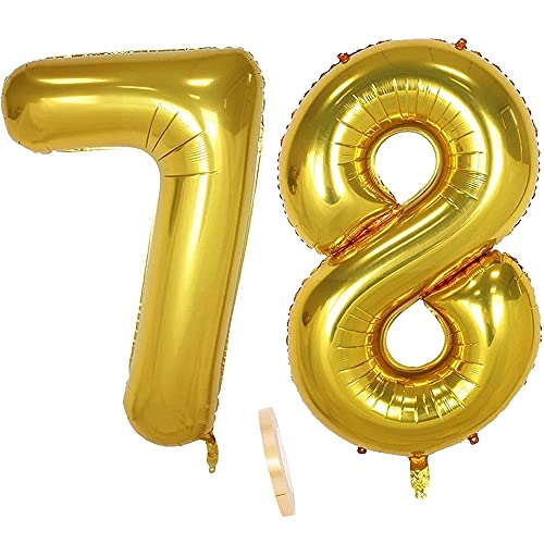 Folienballon Zahl Deko Gold 78 für Frauen Männer, XXL 100cm Riesen Nummer Aufblasbar Helium Ballon Figuren Zahlen Luftballons für 78. Jahre Mann Frau Geburtstag Hochzeit Jubiläum Party Dekoration von QIUJUNDE