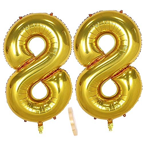 Folienballon Zahl Deko Gold 88 für Frauen Männer, XXL 100cm Riesen Nummer Aufblasbar Helium Ballon Figuren Zahlen Luftballons für 88. Jahre Mann Frau Geburtstag Hochzeit Jubiläum Party Dekoration von QIUJUNDE