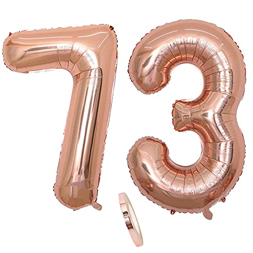 Folienballon Zahl Deko Rose Gold 73 für Frau Frauen, XXL 100cm Riesen Nummer Aufblasbar Helium Ballon Figuren Zahlen Luftballons Geschenk für 73. Jahre Geburtstag Hochzeit Jubiläum Party Dekoration von QIUJUNDE