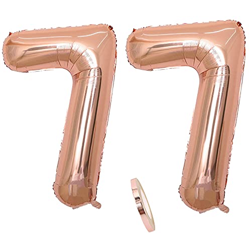 Folienballon Zahl Deko Rose Gold 77 für Frau Frauen, XXL 100cm Riesen Nummer Aufblasbar Helium Ballon Figuren Zahlen Luftballons Geschenk für 77. Jahre Geburtstag Hochzeit Jubiläum Party Dekoration von QIUJUNDE