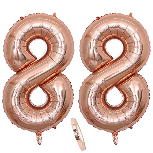 Folienballon Zahl Deko Rose Gold 88 für Frau Frauen, XXL 100cm Riesen Nummer Aufblasbar Helium Ballon Figuren Zahlen Luftballons Geschenk für 88. Jahre Geburtstag Hochzeit Jubiläum Party Dekoration von QIUJUNDE