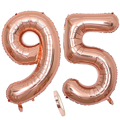 Folienballon Zahl Deko Rose Gold 95 für Frau Frauen, XXL 100cm Riesen Nummer Aufblasbar Helium Ballon Figuren Zahlen Luftballons Geschenk für 95. Jahre Geburtstag Hochzeit Jubiläum Party Dekoration von QIUJUNDE