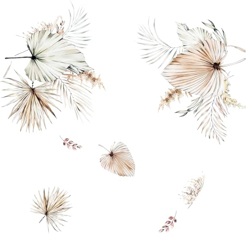 Wandtattoo Boho Vintage Palme Blätter für Wanddeko, XXL Groß Retro Tropische Pflanzen Grün Blatt Wandsticker Wandaufkleber Kleben Aufkleber Wandbilder für Wohnzimmer Schlafzimmer Vorraum Flur Fenster von QIUJUNDE
