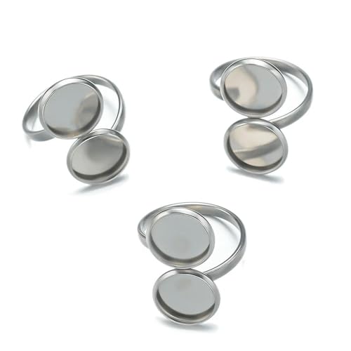 QIUMING 10 Stück verstellbare offene Doppelring-Einstellungen aus Edelstahl, blanke Basis, Lünette, Cabochons für Schmuckmaterialien, die DIY-Finger Machen QIUMING 10 Stück verstellbare offene Doppelring-Einstellungen aus Edelstahl, blanke Basis, Lünette, Cabochons für Schmuckmaterialien, die DIY-Finger Machen von QIUMING