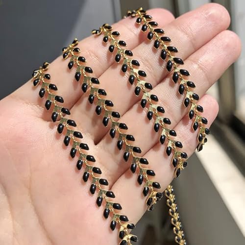 QIUMING 2 m/Los Edelstahl tropfende Ölblätter verbinden Sich mit Emaille-Ketten für DIY-Armband & Halsketten und Zubehör zur Schmuckherstellung von QIUMING