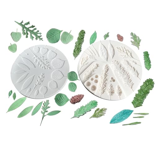 QIUMING 2 pcs Fondant Formen silikon blätter Silikonform Blätter 3D Blätter Fondant Kuchen Form Zartes-Silikonform Blätter Fondant für Dekorieren DIY Kuchen Süßigkeiten Schokolade (Weiß) von QIUMING