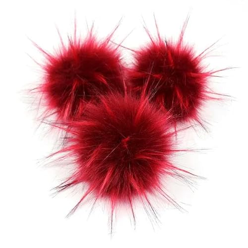 QIUMING 3 Stück künstliche Waschbärenfell-Pompons mit Schnalle, Nadel und elastischem Band, künstlicher Haarball-Ball, Pom Pom, handgefertigt, DIY-Pelz-Pompons-Ball für Hüte von QIUMING