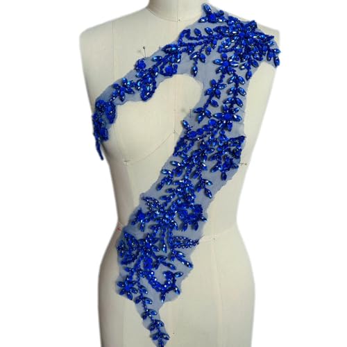 QIUMING Lange Applikationen, handbestickte Perlen, dekorative Aufnäher, zum Aufnähen auf Glas-Strass-Kristalle für das Design zum Selbermachen, Elegantes Kleid von QIUMING