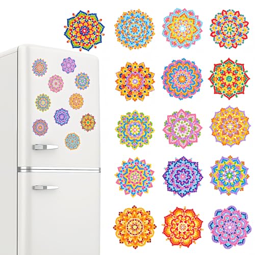 QIUQI 16pcs Malen Nach Zahlen Mandala Magnete, Diamond Painting Kühlschrank Magnete, Malen Nach Zahlen Kinder Erwachsene, 5D Diamant Painting Mandala für Home Wand Dekor, Geschenke für Mädchen von QIUQI