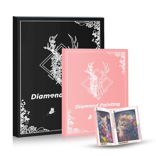 QIUQI Diamond Painting Bilder Album A2 und A3, Diamond Painting Aufbewahrung, Diamant Painting Mappe, für Diamant Painting Bilder 40 x 50cm und 30 x40cm (Schwarz & Rosa, 30 Seiten Hält 60 Blatt) von QIUQI