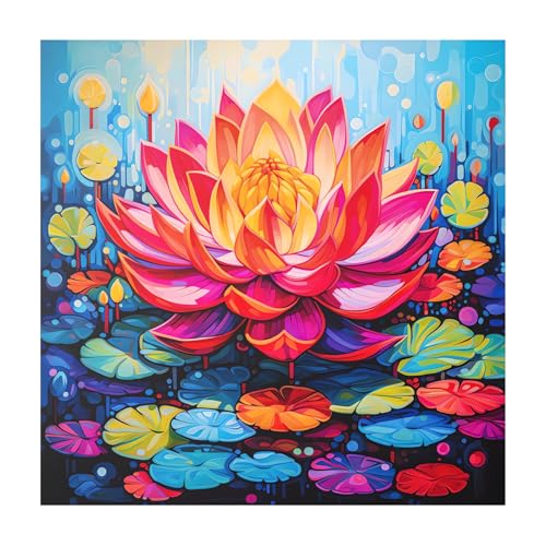QIUQI Malen Nach Zahlen Blumen, Malen Nach Zahlen Erwachsene, DIY Ölgemälde Leinwand für Anfänger, Paint by Numbers Adult, 40X40 cm, Lotus (Ohne Rahmen) von QIUQI