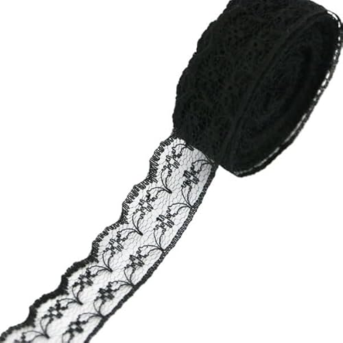 QIUSHIBO Spitzenband (10 Yards/Rolle) 2,25 cm weißes Spitzengewebe, Gurtband, Dekoration, schöne Geschenkverpackung, Baumwollmaterial Spitzenborte(Noir) von QIUSHIBO