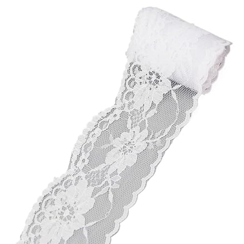 QIUSHIBO Spitzenband (10 Yards/Rolle) 65 mm weißes und schwarzes Spitzenstoff-Gurtband, Dekoration, schönes Geschenkverpackungsmaterial Spitzenborte(White) von QIUSHIBO