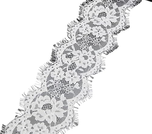 QIUSHIBO Spitzenband (3 Meter/Los) 8 cm weißer Spitzenstoff Nähen Kleidungsstück Band Hochzeitskleid Stoff Spitzenborte(White) von QIUSHIBO