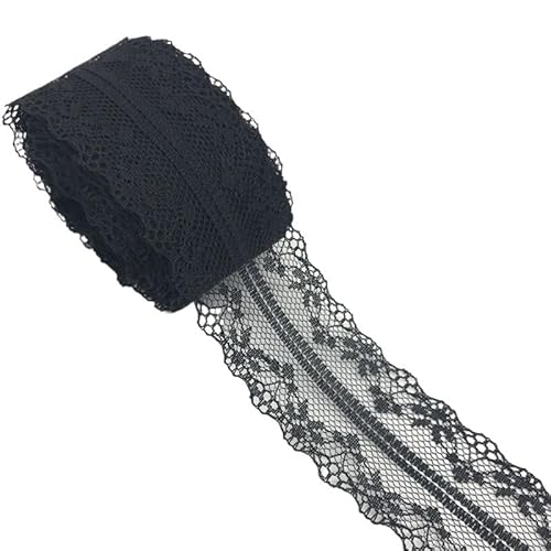 QIUSHIBO Spitzenband 10 Yards/Lot 40mm Bilaterale Kunsthandwerk Gestickte Spitze Stoffbesatz Spitzenband Dekoration DIY Nähen Handwerk Spitzenborte(Noir) von QIUSHIBO
