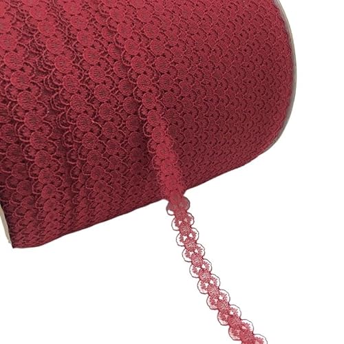 QIUSHIBO Spitzenband 10 Yards/Lot 5/8 Zoll (15 mm) Spitzenband, bilaterales Kunsthandwerk, bestickter Netz-Spitzenbesatz, Stoffband, DIY Nähen, Rock-Zubehör Spitzenborte(Deep red) von QIUSHIBO