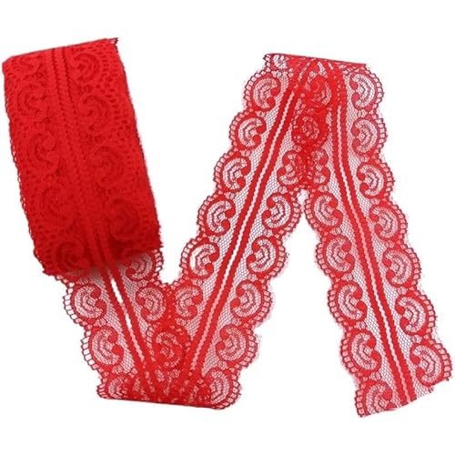 QIUSHIBO Spitzenband 10 Yards/Lot Spitze Bilateralen Band Kunsthandwerk Gesticktes Netz for Hochzeit for Kleid for Nähen Spitze Bogen Dekorationen Breite 5 cm Spitzenborte(Red Lace) von QIUSHIBO