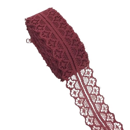 QIUSHIBO Spitzenband 10 Yards 30mm Bilaterale Kunsthandwerk Gestickte Spitze Stoffbesatz Spitzenband Dekoration DIY Nähen Handwerk Spitzenborte(Dark red) von QIUSHIBO