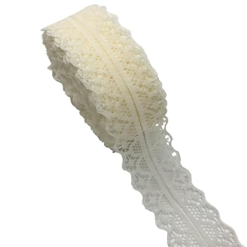 QIUSHIBO Spitzenband 10 Yards 30mm Bilaterale Kunsthandwerk Gestickte Spitze Stoffbesatz Spitzenband Dekoration DIY Nähen Handwerk Spitzenborte(Ivory) von QIUSHIBO