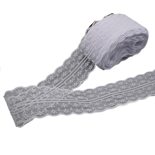 QIUSHIBO Spitzenband 10 Yards weißes Spitzenband, Bandbreite 45 mm, Besatz, DIY, bestickte Netzschnur for Nähen, Dekoration, Spitzenstoff Spitzenborte(White) von QIUSHIBO