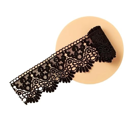 QIUSHIBO Spitzenband 10 cm breites, ausgehöhltes, mit Blumen Besticktes, schwarz-weißes Spitzenband, DIY-Bekleidung, Nähen, Stoff, Milchseide, wasserlösliches Spitzenband Spitzenborte(Noir) von QIUSHIBO