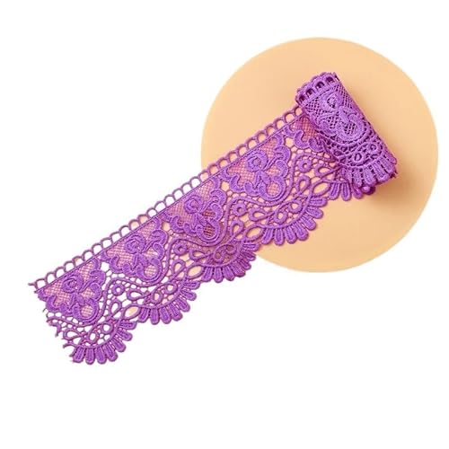 QIUSHIBO Spitzenband 10 cm breites, ausgehöhltes, mit Blumen Besticktes, schwarz-weißes Spitzenband, DIY-Bekleidung, Nähen, Stoff, Milchseide, wasserlösliches Spitzenband Spitzenborte(Purple) von QIUSHIBO