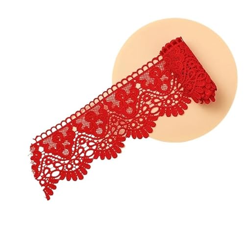 QIUSHIBO Spitzenband 10 cm breites, ausgehöhltes, mit Blumen Besticktes, schwarz-weißes Spitzenband, DIY-Bekleidung, Nähen, Stoff, Milchseide, wasserlösliches Spitzenband Spitzenborte(Red) von QIUSHIBO