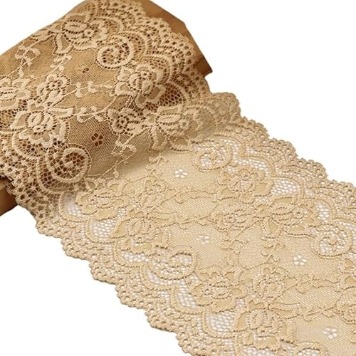 QIUSHIBO Spitzenband 15 cm elastisches, ausgehöhltes, mit Blumen Besticktes Spitzenband, DIY-Bekleidung, Nähen, Stoff, Heimtextilien, Dekoration, weiß-schwarzes Spitzenband Spitzenborte(Beige) von QIUSHIBO