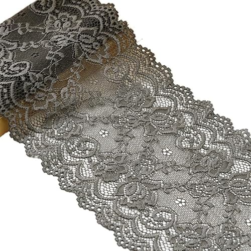 QIUSHIBO Spitzenband 15 cm elastisches, ausgehöhltes, mit Blumen Besticktes Spitzenband, DIY-Bekleidung, Nähen, Stoff, Heimtextilien, Dekoration, weiß-schwarzes Spitzenband Spitzenborte(Dark Gray) von QIUSHIBO
