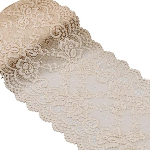 QIUSHIBO Spitzenband 15 cm elastisches, ausgehöhltes, mit Blumen Besticktes Spitzenband, DIY-Bekleidung, Nähen, Stoff, Heimtextilien, Dekoration, weiß-schwarzes Spitzenband Spitzenborte(Ivory) von QIUSHIBO