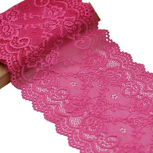 QIUSHIBO Spitzenband 15 cm elastisches, ausgehöhltes, mit Blumen Besticktes Spitzenband, DIY-Bekleidung, Nähen, Stoff, Heimtextilien, Dekoration, weiß-schwarzes Spitzenband Spitzenborte(Rose Red) von QIUSHIBO