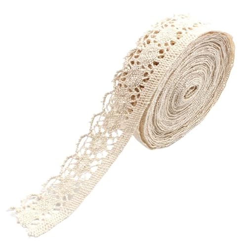 QIUSHIBO Spitzenband 2/5/10 Yards Beige Baumwolle bestickte Spitze Applikation DIY handgemachte Handwerk Kleidung Trim Bänder Nähen Tüll Zubehör liefert Spitzenborte(9-Width 25mm,5 Yards) von QIUSHIBO