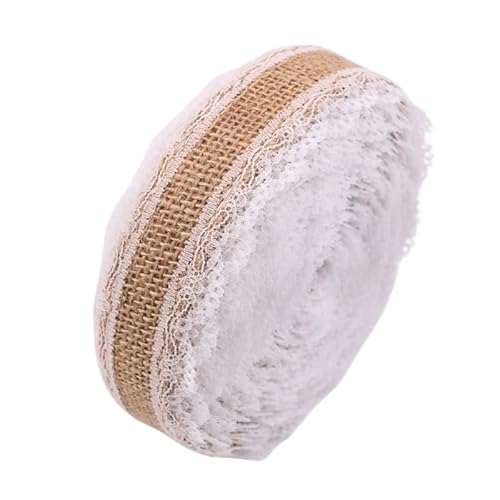 QIUSHIBO Spitzenband 2M 25MM Jute Sackleinen Rollen Sackleinenband mit Spitze Vintage rustikale Hochzeitsdekoration Ornament Party DIY Bastelbedarf Spitzenborte(C-22) von QIUSHIBO