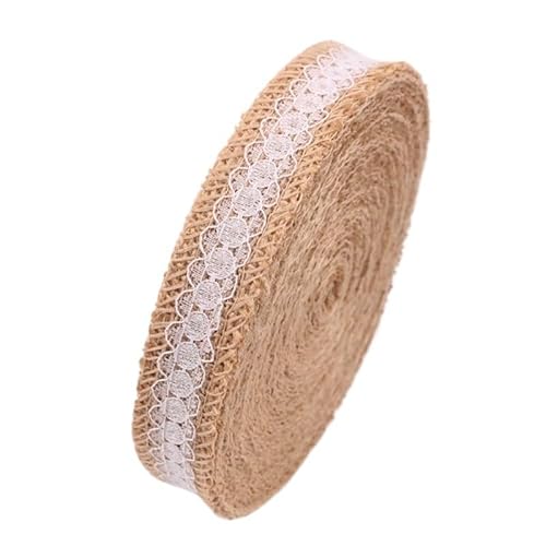 QIUSHIBO Spitzenband 2M 25MM Jute Sackleinen Rollen Sackleinenband mit Spitze Vintage rustikale Hochzeitsdekoration Ornament Party DIY Bastelbedarf Spitzenborte(C-25) von QIUSHIBO