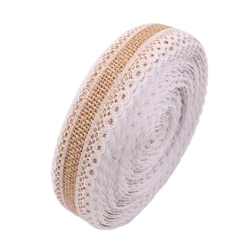 QIUSHIBO Spitzenband 2M 25MM Jute Sackleinen Rollen Sackleinenband mit Spitze Vintage rustikale Hochzeitsdekoration Ornament Party DIY Bastelbedarf Spitzenborte(C-26) von QIUSHIBO