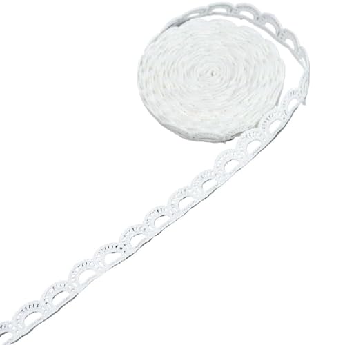 QIUSHIBO Spitzenband 5 Yard weißes Spitzenbesatzband aus Baumwolle, bestickter Spitzenstoff for handgemachte Nähen, Kleidung, Accessoires, Basteln, Hochzeit, Geschenkverpackung Spitzenborte(C06) von QIUSHIBO