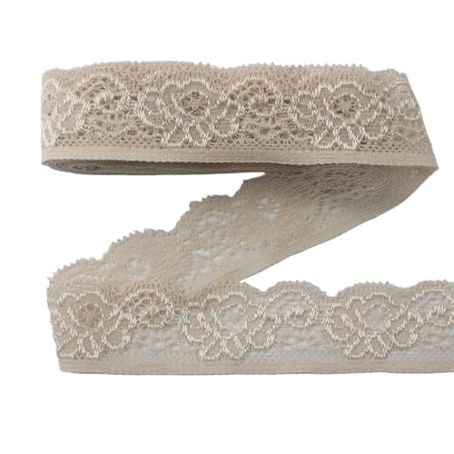 QIUSHIBO Spitzenband 5 Yards Elastizität Spitzenband Band 22mm Spitzenbesatz Unterwäsche Nähen DIY Stickerei DIY Zubehör Spitzenborte(Light Coffee) von QIUSHIBO