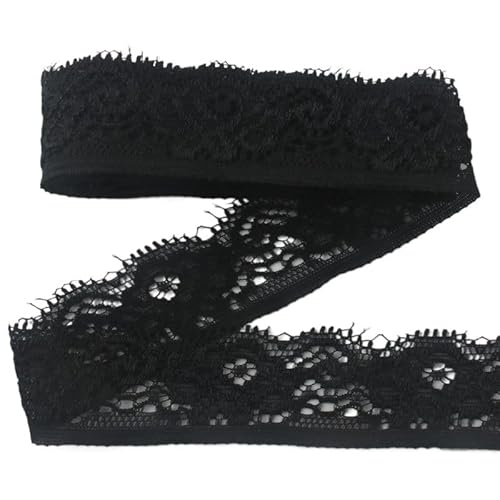 QIUSHIBO Spitzenband 5 Yards Elastizität Spitzenband Band 22mm Spitzenbesatz Unterwäsche Nähen DIY Stickerei DIY Zubehör Spitzenborte(Noir) von QIUSHIBO
