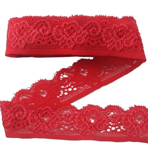QIUSHIBO Spitzenband 5 Yards Elastizität Spitzenband Band 22mm Spitzenbesatz Unterwäsche Nähen DIY Stickerei DIY Zubehör Spitzenborte(Red) von QIUSHIBO