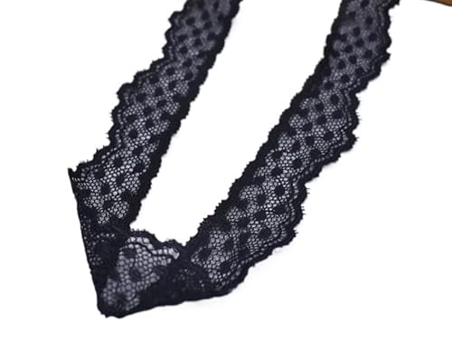 QIUSHIBO Spitzenband Elastisches Spitzenband, Tüll-Spitze, Stretch-Spitzenbesatz, bestickte Unterwäsche, Kostümspitze for Nähzubehör Spitzenborte(Noir,10 Yards) von QIUSHIBO