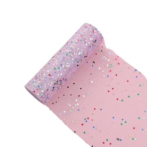 QIUSHIBO TüLlrolle 15 cm 10 Yards farbige sechseckige Pailletten Tüll Rolle Tutu Hochzeit Deco DIY Handwerk Geburtstag Party Supplies TüLl Stoff Rolle(Pink) von QIUSHIBO