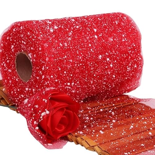 QIUSHIBO TüLlrolle 15 m Lange Rollen aus Gaze-Netzstoff mit Schneepunkten und Glitzer, weißer Tüll, glitzernder Netzstoff, Tutu-Rock, Hochzeitsdekoration, Partyzubehör TüLl Stoff Rolle(01) von QIUSHIBO