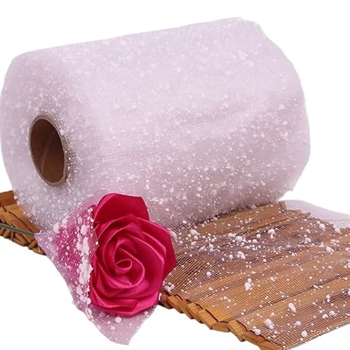 QIUSHIBO TüLlrolle 15 m Lange Rollen aus Gaze-Netzstoff mit Schneepunkten und Glitzer, weißer Tüll, glitzernder Netzstoff, Tutu-Rock, Hochzeitsdekoration, Partyzubehör TüLl Stoff Rolle(03) von QIUSHIBO
