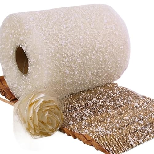 QIUSHIBO TüLlrolle 15 m Lange Rollen aus Gaze-Netzstoff mit Schneepunkten und Glitzer, weißer Tüll, glitzernder Netzstoff, Tutu-Rock, Hochzeitsdekoration, Partyzubehör TüLl Stoff Rolle(07) von QIUSHIBO