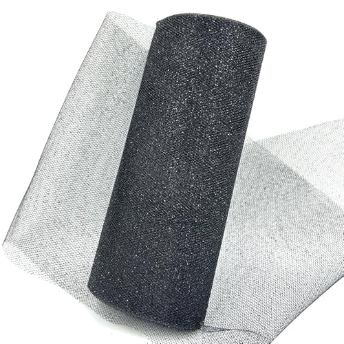 QIUSHIBO TüLlrolle 2 Stück mehrfarbige Tüllrollen, 15,2 cm x 9,1 m, Hochzeitsdekoration, glitzernder Glitzer, Pailletten-Tüll, Netzmaterial for Partys TüLl Stoff Rolle(Noir) von QIUSHIBO