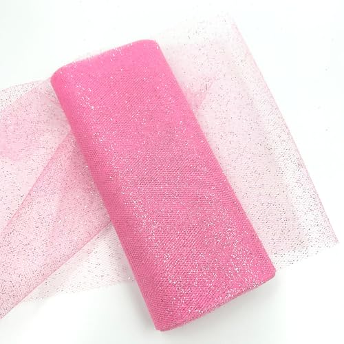 QIUSHIBO TüLlrolle 2 Stück mehrfarbige Tüllrollen, 15,2 cm x 9,1 m, Hochzeitsdekoration, glitzernder Glitzer, Pailletten-Tüll, Netzmaterial for Partys TüLl Stoff Rolle(Pink) von QIUSHIBO