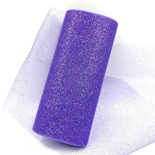 QIUSHIBO TüLlrolle 2 Stück mehrfarbige Tüllrollen, 15,2 cm x 9,1 m, Hochzeitsdekoration, glitzernder Glitzer, Pailletten-Tüll, Netzmaterial for Partys TüLl Stoff Rolle(Purple) von QIUSHIBO