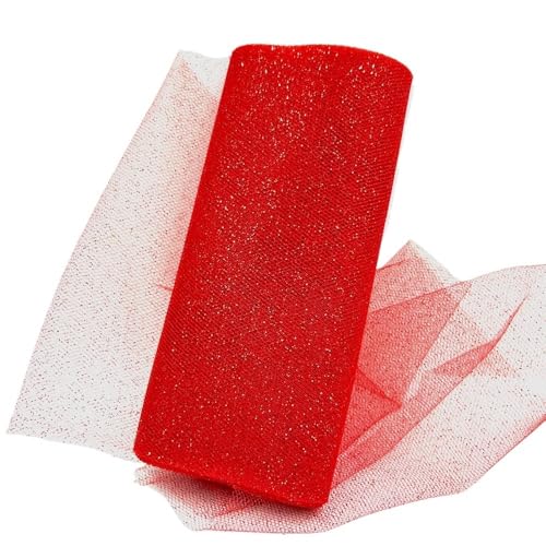 QIUSHIBO TüLlrolle 2 Stück mehrfarbige Tüllrollen, 15,2 cm x 9,1 m, Hochzeitsdekoration, glitzernder Glitzer, Pailletten-Tüll, Netzmaterial for Partys TüLl Stoff Rolle(Red) von QIUSHIBO