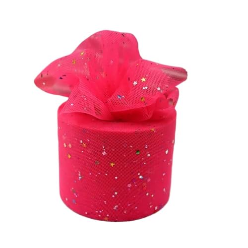 QIUSHIBO TüLlrolle 6 cm 25 Yards Tüll Rollen Glitter Pulver Pailletten Mesh Band DIY Mädchen Hairbow Headhands Poms Tutu Rock Giftbag Decor TüLl Stoff Rolle(Fuchsia) von QIUSHIBO