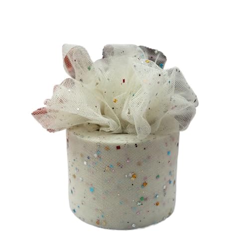 QIUSHIBO TüLlrolle 6 cm 25 Yards Tüll Rollen Glitter Pulver Pailletten Mesh Band DIY Mädchen Hairbow Headhands Poms Tutu Rock Giftbag Decor TüLl Stoff Rolle(Ivory) von QIUSHIBO